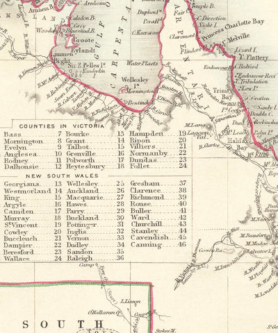 Old Map of Australia and Tasmania, 1851, by Tallis & Rapkin - Sydney, Melbourne, Perth