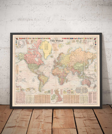 Mappa del Mondo Antico di Bacon, 1908 - Grande Atlante Raro - Vie di Navigazione, Marina Mercantile, Ferrovie, Impero Britannico 