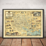 Ancienne carte historique de Baltimore en 1954 par Edward Tunis - Centre-ville, Johnstown, Petite Italie, Otterbein, Port de Baltimore