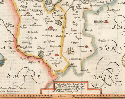 Old Map of Bedfordshire 1611 by John Speed - Bedford, Luton, Dunstable, St Neots, Leighton Buzzard