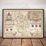 Mappa Antica del Bedfordshire 1611 di John Speed - Bedford, Luton, Dunstable, St Neots, Leighton Buzzard 
