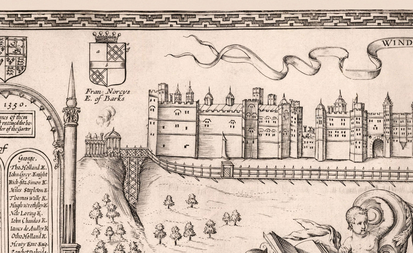 Old Monochrome Map of Berkshire 1611 by John Speed - Reading, Slough, Bracknell, Maidenhead, Henley, Eton, Windsor Castle