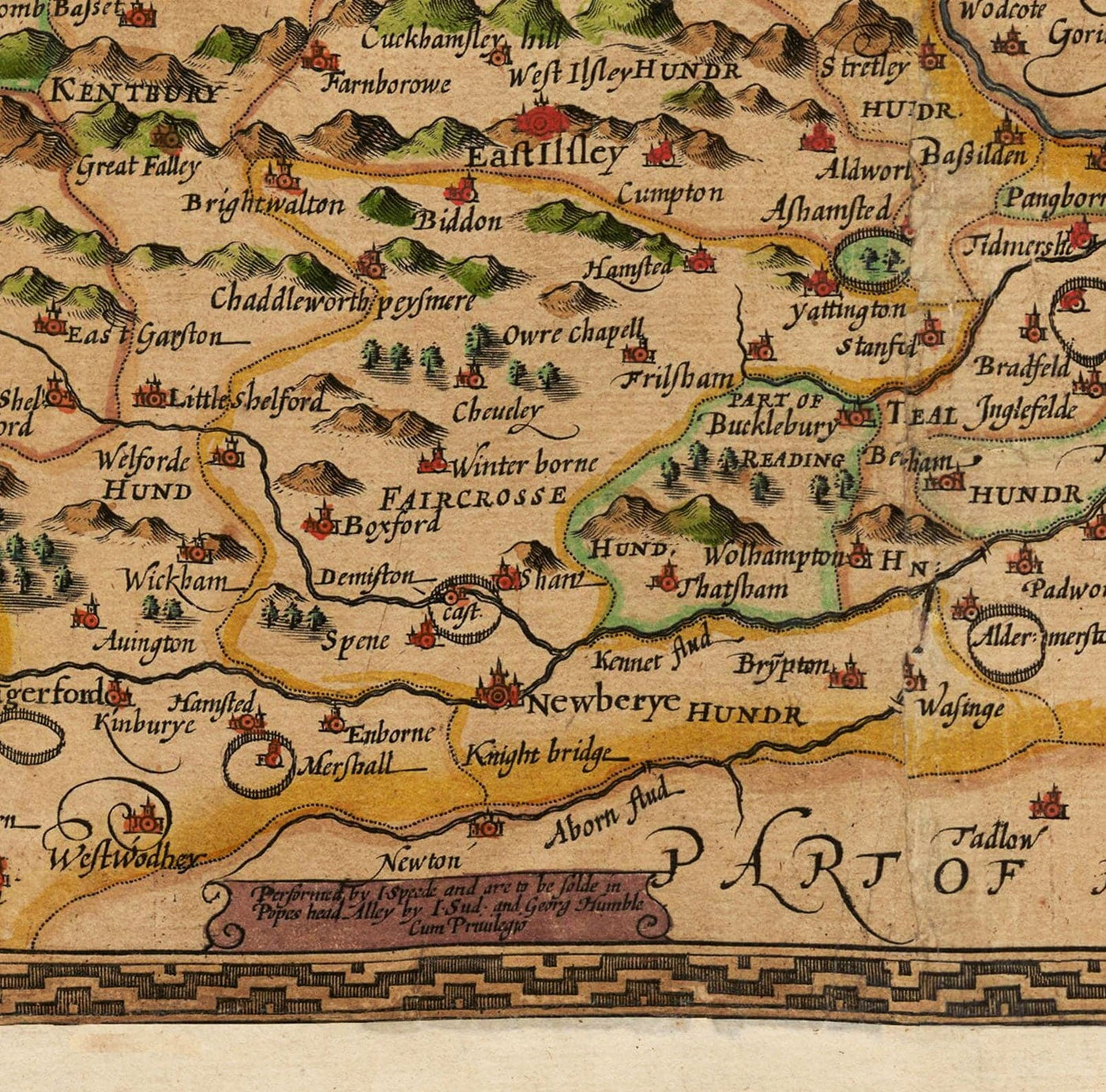 Old Map of Berkshire, 1611, John Speed - Reading, Slough, Bracknell, Maidenhead