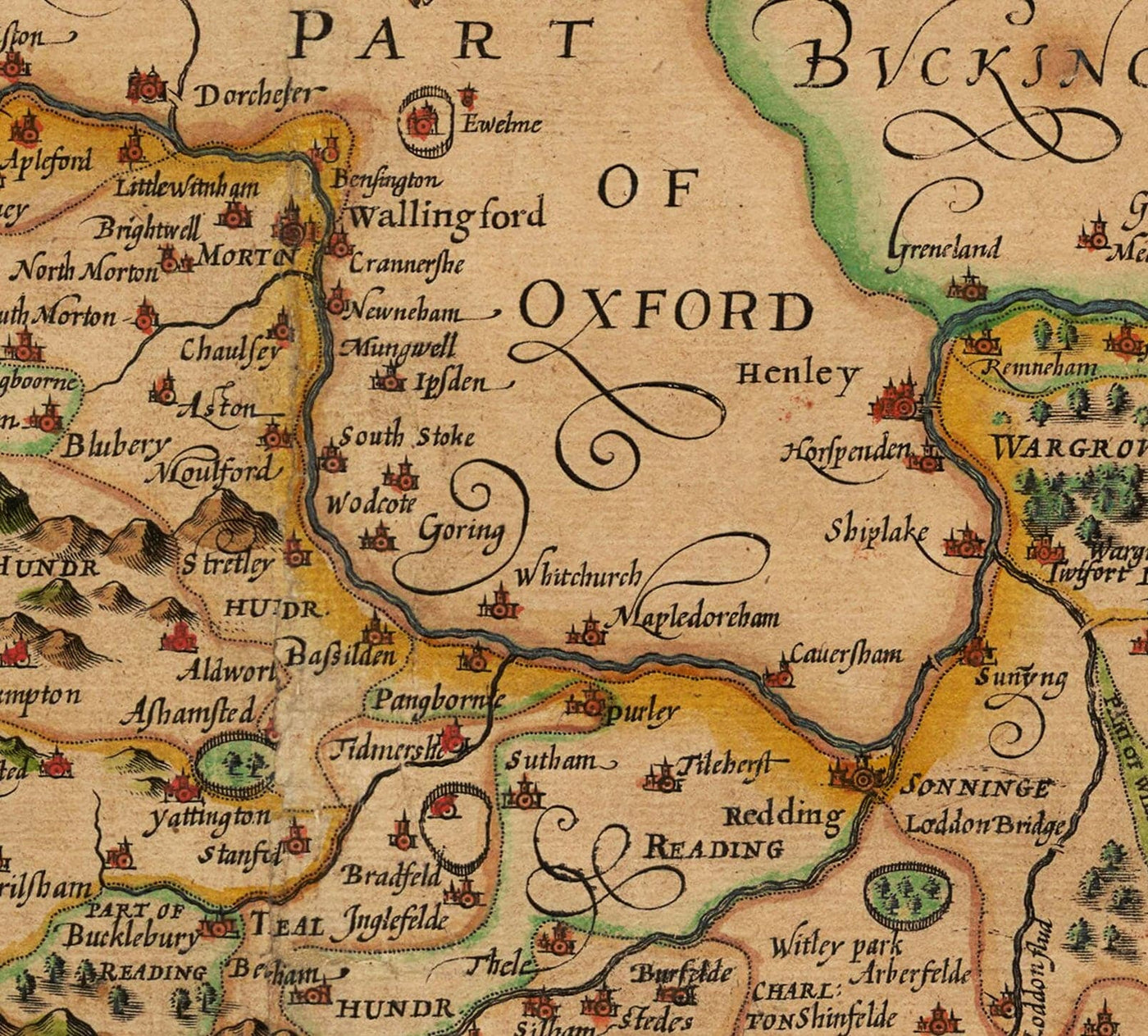 Old Map of Berkshire, 1611, John Speed - Reading, Slough, Bracknell, Maidenhead