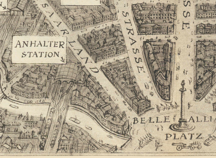 Mappa antica di Berlino, 1939 di Rex Whistler - Propaganda satirica della Seconda Guerra Mondiale - Hitler, Goebbels, Cherubini, Dea Britannia 