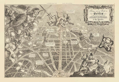 Old Map of Berlin, 1939 by Rex Whistler - Satirical World War 2 Propaganda - Hitler, Goebbels, Cherubs, Goddess Britannia