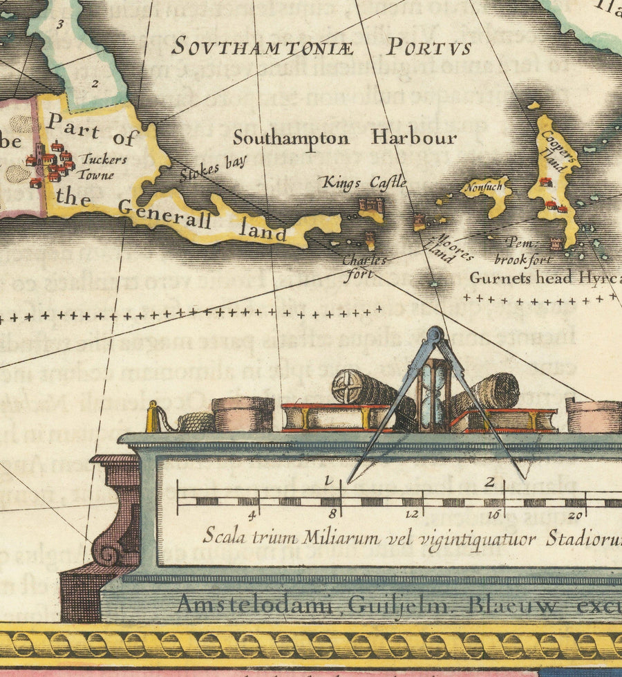 Antica mappa delle Bermuda, 1640 di Willem Blaeu - Tribù e parrocchie delle Somers Isles 
