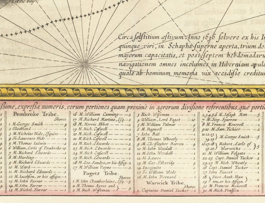 Antica mappa delle Bermuda, 1640 di Willem Blaeu - Tribù e parrocchie delle Somers Isles 