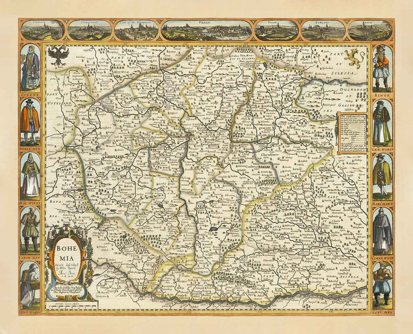 Old Map of Bohemia in 1626 by John Speed - Czechia, Prague, Bavaria, M ...