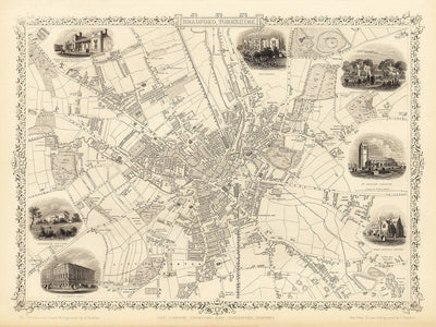 Old Map of Bradford in 1851 by Tallis & Rapkin
