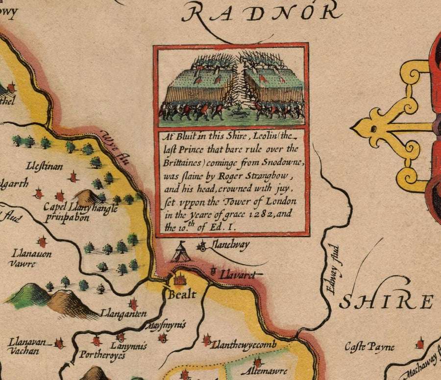Mappa antica di Brecon Galles, 1611 di John Speed - Beacons, Crickhowell, Powys, Trecastle 