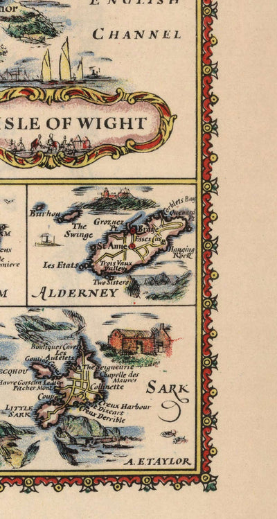 Old Car Map of British Islands - Isle of Wight, Scilly, Man, Jersey, Guernsey