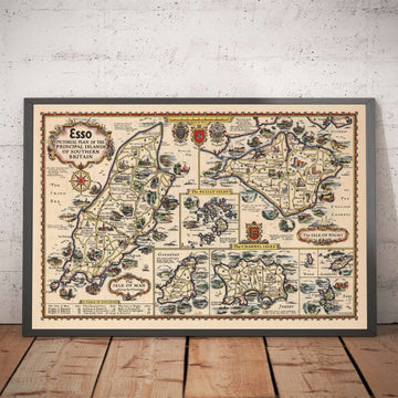 Old Car Map of British Islands - Isle of Wight, Scilly, Man, Jersey, Guernsey