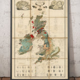 Ancienne carte géologique et fossile des îles britanniques, 1854, par A.K. Johnston et Edward Forbes - Royaume-Uni, Écosse, Irlande, Paléontologie
