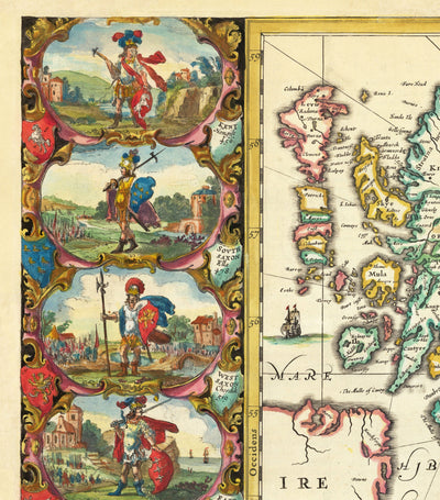 Old Viking Map of Great Britain in 1645 by Jan Jansson - Anglo-Saxon Heptarchy In England, Scotland & Wales