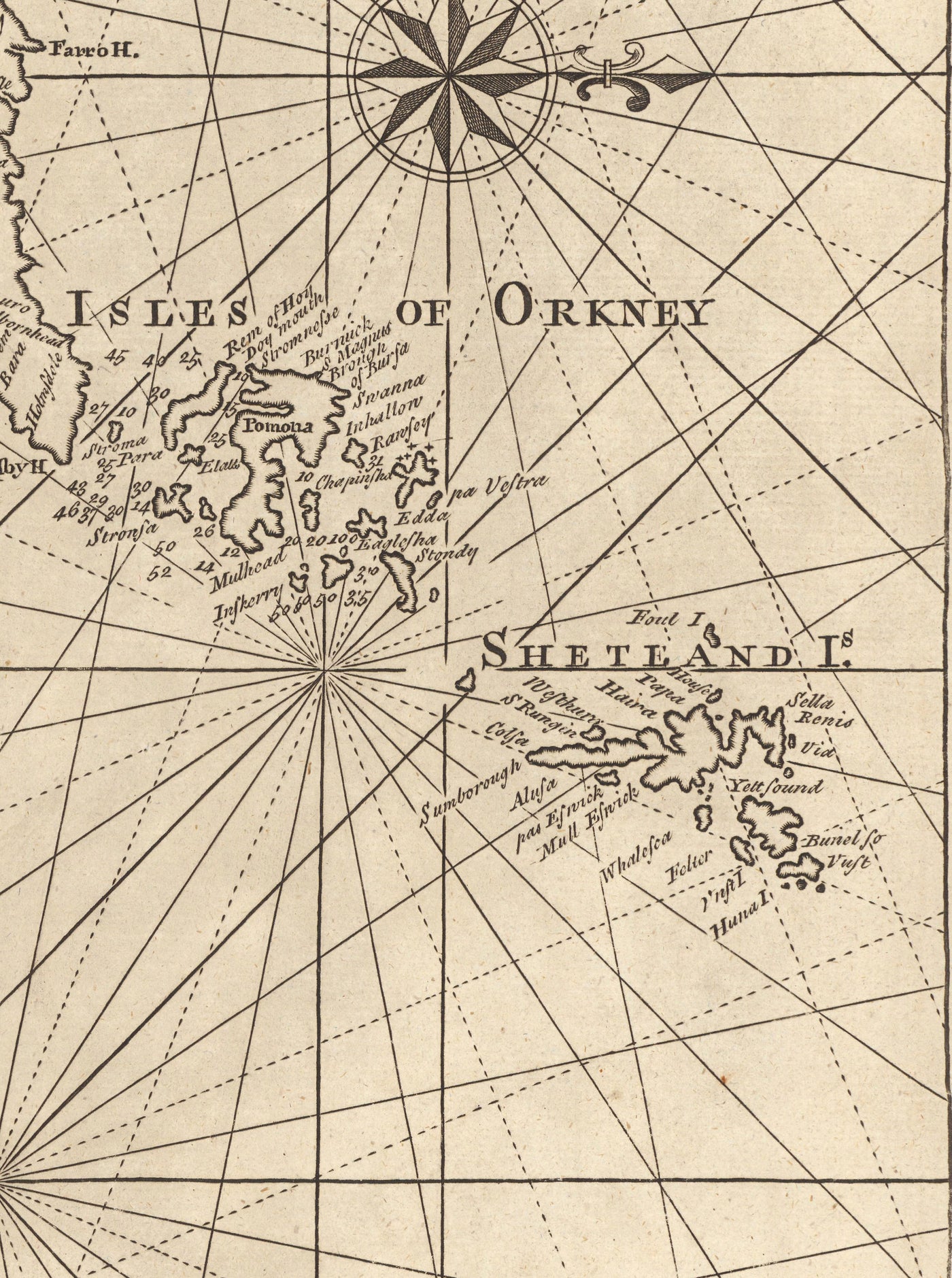 Old British Isles Navigation Chart, 1752 by Page & Mount - Ports, Sailing Distances in Leagues, English Channel