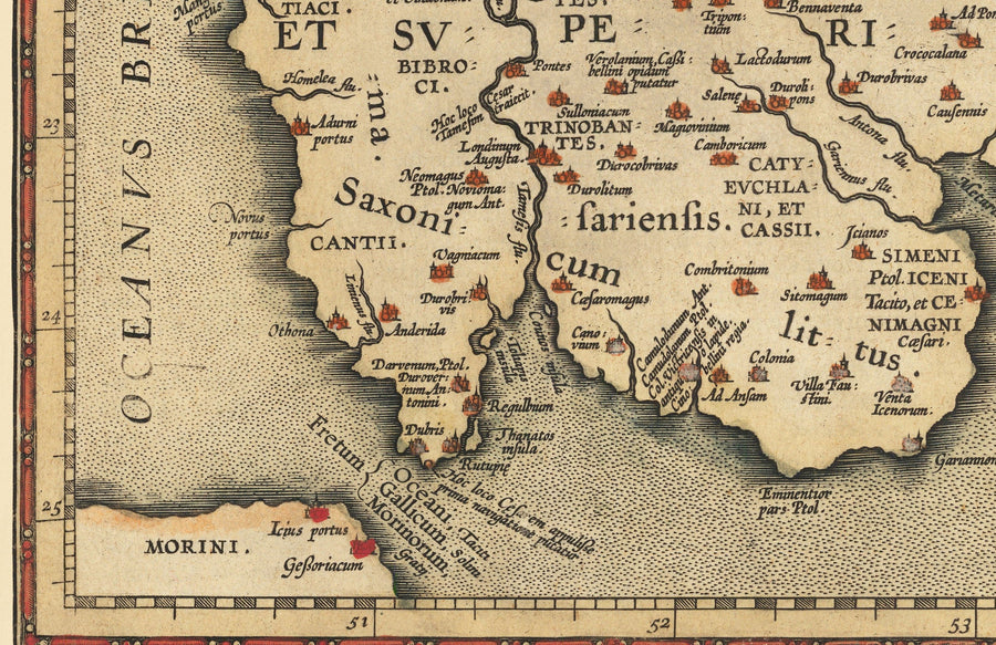 Antica mappa delle Isole Britanniche di Abraham Ortelius, 1595 - Inghilterra, Irlanda, Galles, Scozia - Britannia, Hibernia 
