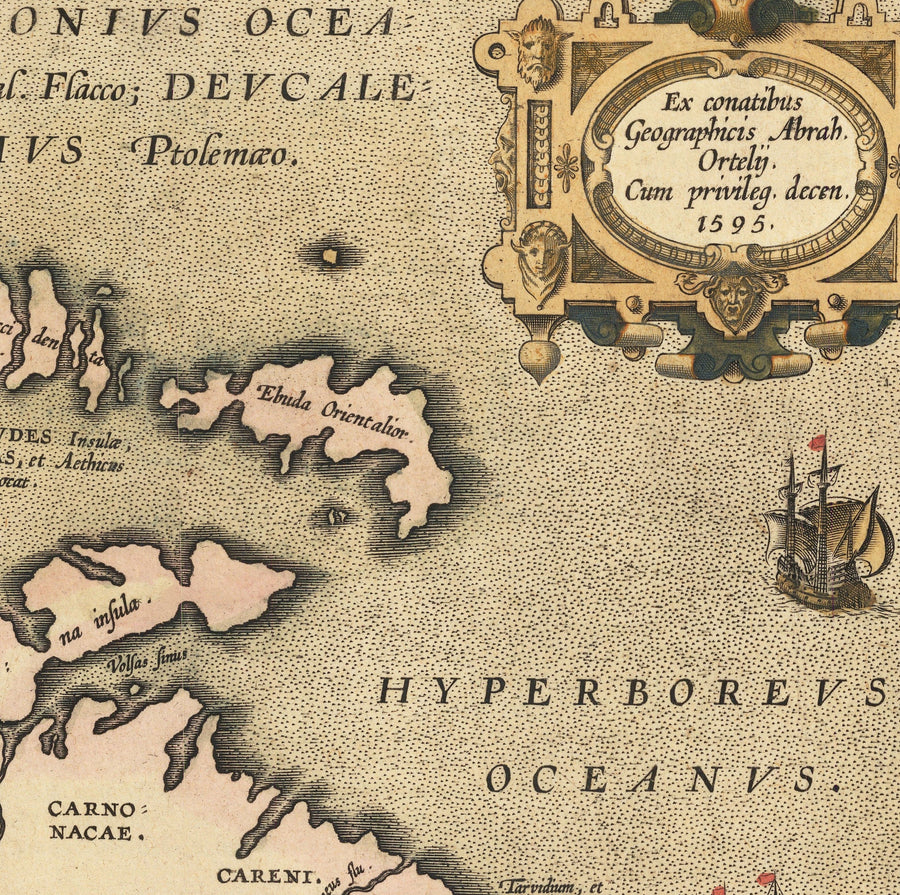 Antica mappa delle Isole Britanniche di Abraham Ortelius, 1595 - Inghilterra, Irlanda, Galles, Scozia - Britannia, Hibernia 