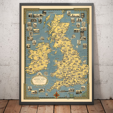 Vecchia mappa illustrata delle Isole Britanniche, 1939 di Ernest Dudley Chase - Luoghi illustrati, città, cinque nazioni 