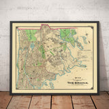 Ancienne carte du Bronx en 1900 par Hyde and Co - New York City, Pelham Bay Park, Hunter Island, Botanical Garden, Harlem River