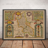Ancienne carte du Buckinghamshire en 1611 par John Speed - High Wycombe, Amersham, Buckingham, Milton Keynes, Aylesbury, Newport Pagnell