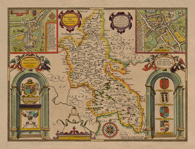 Old Map of Buckinghamshire in 1611 by John Speed - High Wycombe, Amersham, Buckingham, Milton Keynes, Aylesbury, Newport Pagnell
