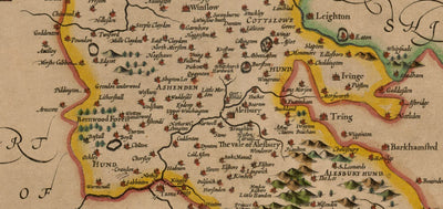 Old Map of Buckinghamshire in 1611 by John Speed - High Wycombe, Amersham, Buckingham, Milton Keynes, Aylesbury, Newport Pagnell