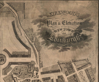 Antiguo mapa de New Town, Edimburgo en 1821 por James Kirkwood - Calton Hill, Queen Street, York Place, Prince Street, Great King Street