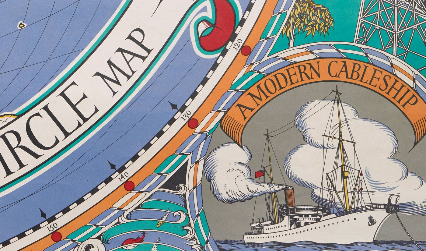 Old Cable & Wireless Great Circle Map, 1945 by Max Gill - Flat Earth B ...