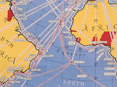 Old Cable & Wireless Great Circle Map, 1945 by Max Gill - Flat Earth British Empire Submarine Network Chart