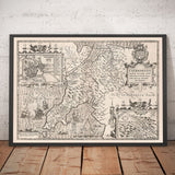 Ancienne carte monochrome de Caernarfonshire, Pays de Galles, 1611 par John Speed - Caernarfon, Snowdon, Gwynedd, Bangor, Conwy, Llandudno 