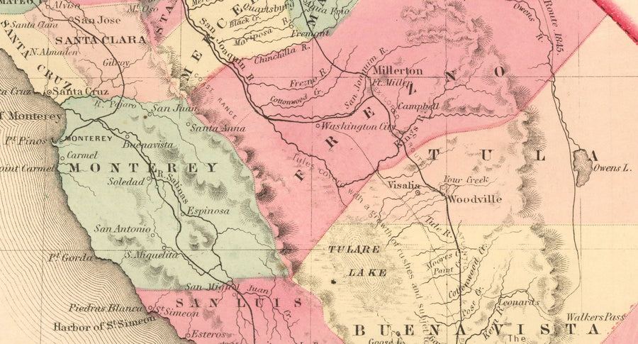 Mappa antica della California 1860, Colton - San Francisco, Los Angeles, San Diego, Santa Clara, Fresno, San Jose 
