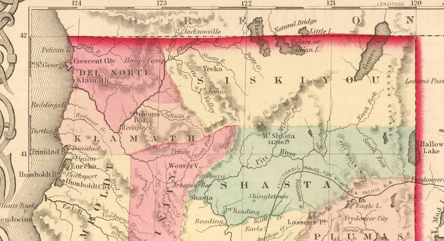 Mappa antica della California 1860, Colton - San Francisco, Los Angeles, San Diego, Santa Clara, Fresno, San Jose 