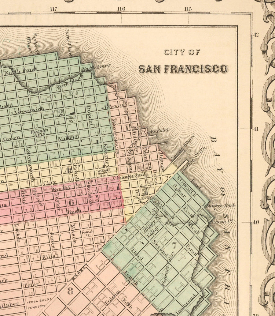 Mappa antica della California 1860, Colton - San Francisco, Los Angeles, San Diego, Santa Clara, Fresno, San Jose 