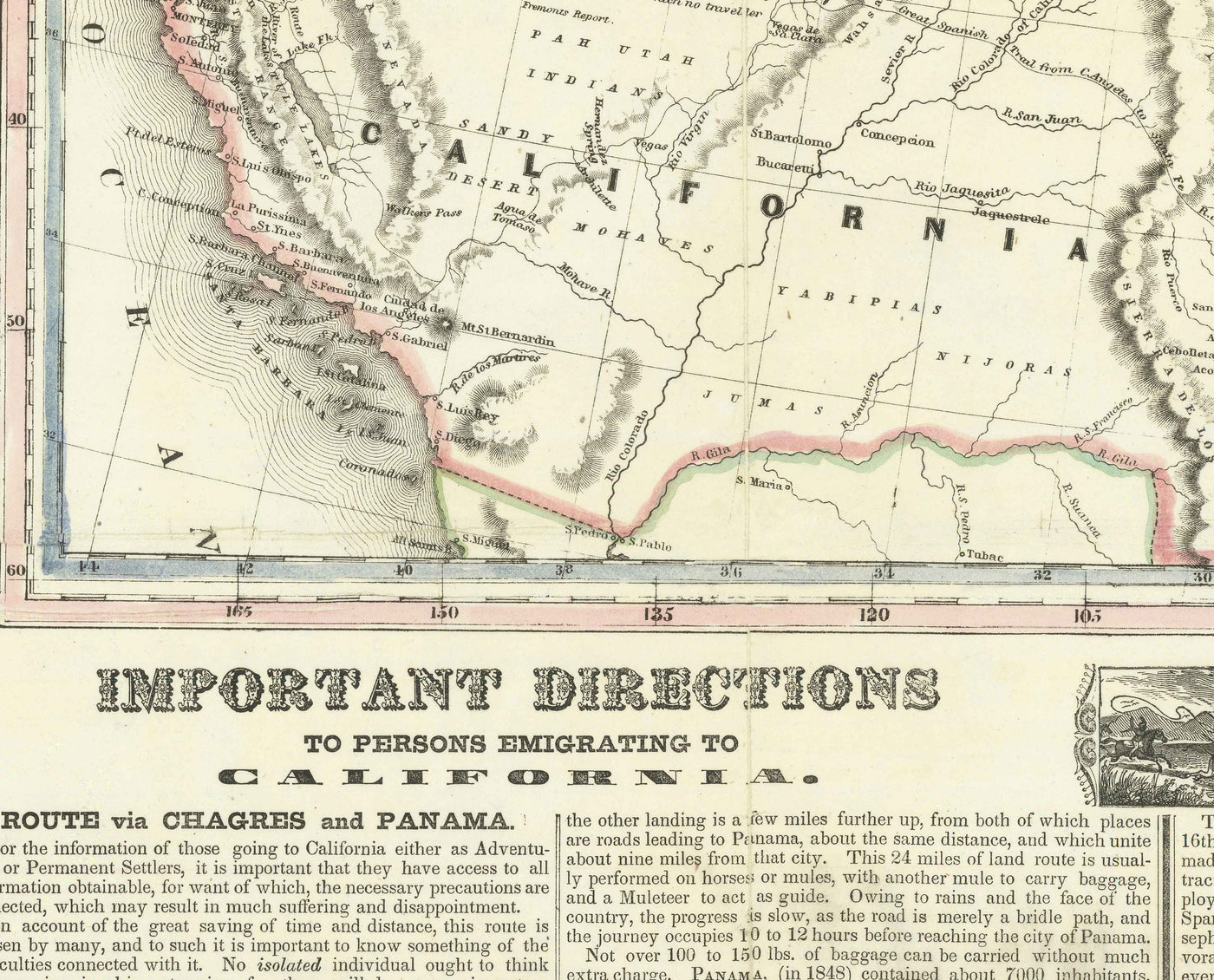 Old Map of the California Gold Rush in 1849 by Ensign & Thayer - Old West, Sacramento, New Mexico, Oregon, Texas