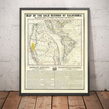 Old Map of the California Gold Rush in 1849 by Ensign & Thayer - Old West, Sacramento, New Mexico, Oregon, Texas