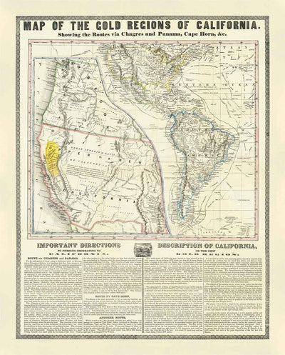 Old Map of the California Gold Rush in 1849 by Ensign & Thayer - Old West, Sacramento, New Mexico, Oregon, Texas