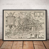Ancienne carte de Cambridge et collèges universitaires, 1575 par Georg Braun - Trinité, Kings, Queens, Clare