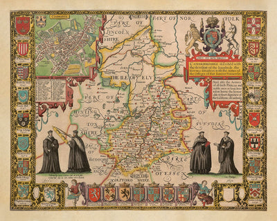 Old Map of Cambridgeshire, 1611 by John Speed - Cambridge, Peterborough, Wisbech, St Neots
