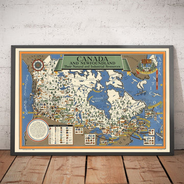 Alte Karte von Kanada, 1942 von Max Gill - Zweiter Weltkrieg Karte der natürlichen und industriellen Ressourcen 