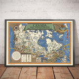 Ancienne carte du Canada, 1942 par Max Gill - Seconde Guerre mondiale 2 Carte des ressources naturelles et industrielles