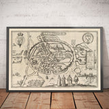 Mapa antiguo de Canterbury 1588 por Georg Braun - Castillo, Catedral, Iglesia, Paredes de la ciudad