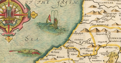 Old Map of Ceredigion Wales, 1611 by John Speed - Cardiganshire, Aberystwyth, Cardigan