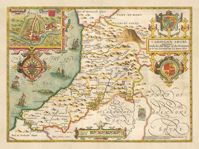 Old Map of Ceredigion Wales, 1611 by John Speed - Cardiganshire, Aberystwyth, Cardigan