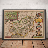 Alte Karte von Carmarthenshire Wales, 1611 von John Speed - Carmarthen, Llanelli, Llandovery 