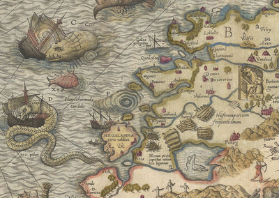 Old Map of Scandinavia, 1539 - Carta Marina by Olaus Magnus - Sea Monster Map - Nordic Countries Denmark, Sweden, Finland