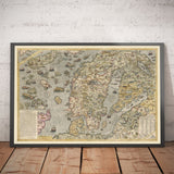 Old Map of Scandinavia, 1539 - Carta Marina by Olaus Magnus - Sea Monster Map - Nordic Countries Denmark, Sweden, Finland