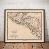 Mappa antica dell'America Centrale nel 1864 di James Wyld - Messico, Honduras, Costa Rica, Guatemala, Costa Rica 