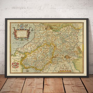 First Old Map of Central Wales in 1578 by Christopher Saxton - Powys, Ceredigion, Carmarthenshire, Aberystwyth, Cardigan