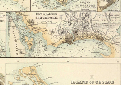 Old Map of British Possessions in the Indian Ocean, 1872 by Fullarton - Malaysia, Penang, Singapore, Sri Lanka, Malacca